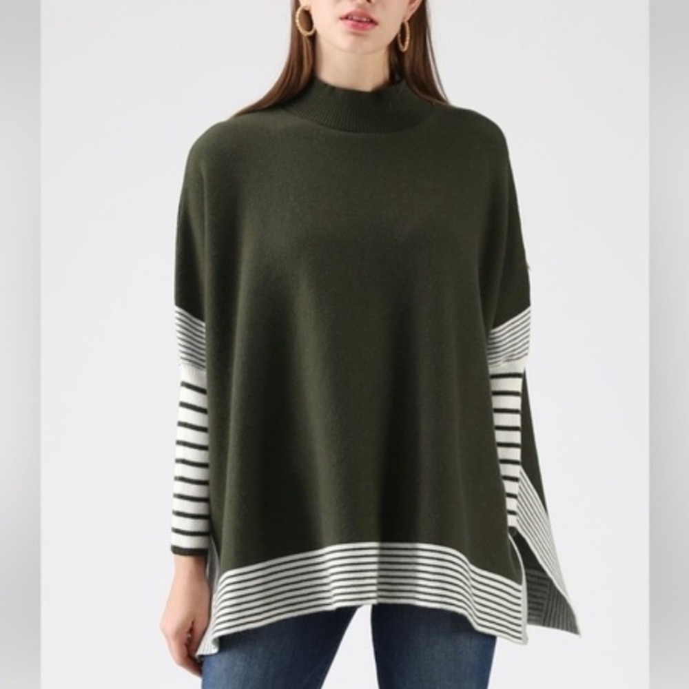 CHICWISH Lie in Olive Fields Striped Oversize Knit Cape Sweater -‎ Large ?